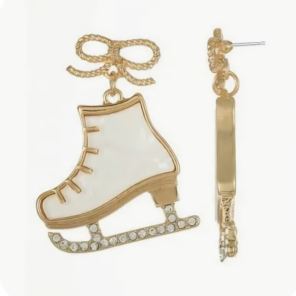 New White Ice Skates Holiday Christmas Winter Earrings Hyperallergenic
